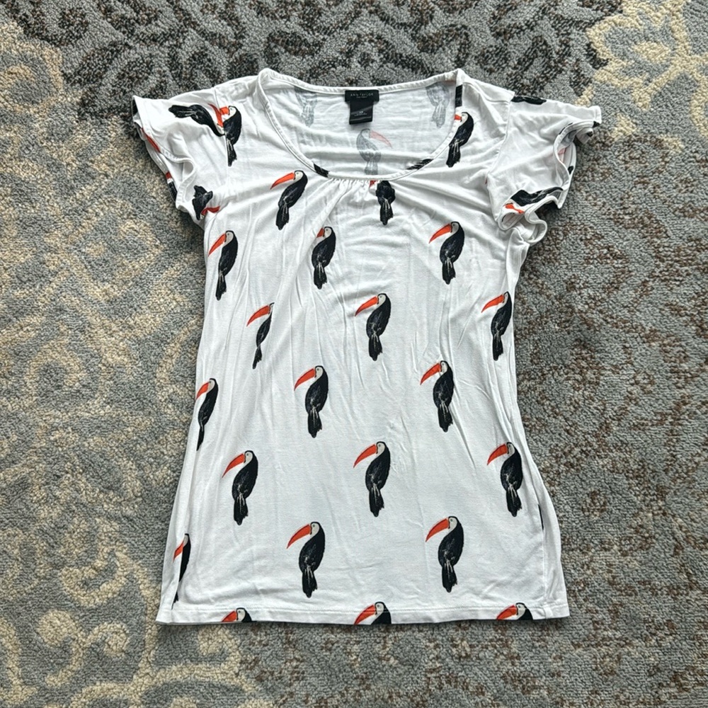 Ann Taylor Factory Toucan Ruffle Cap Sleeve Top White XS